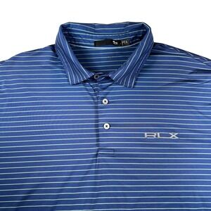 RLX Ralph Lauren Mens Golf Polo Shirt‎ XL Blue Stripe Performance Short Sleeve
